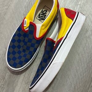 Vans Blue and Red Sneakers with Checkerboard Pattern